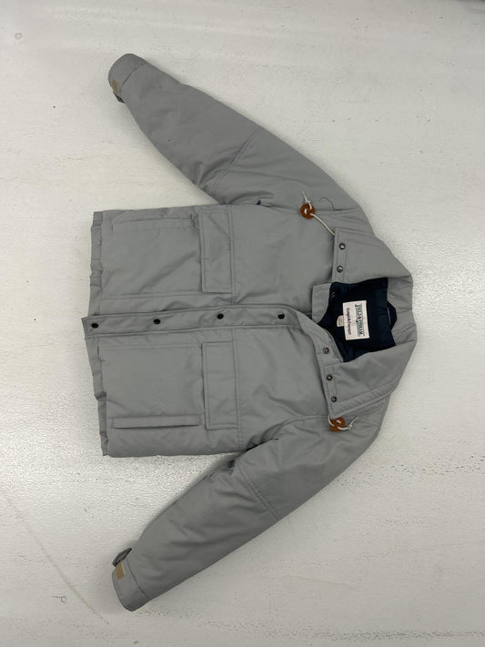 Puffy Gray Insulated Cargo Jacket with Pockets