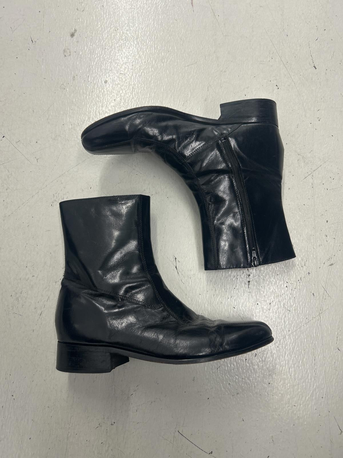 ANON Shiny Minimal Stylish Black Leather Ankle Boots