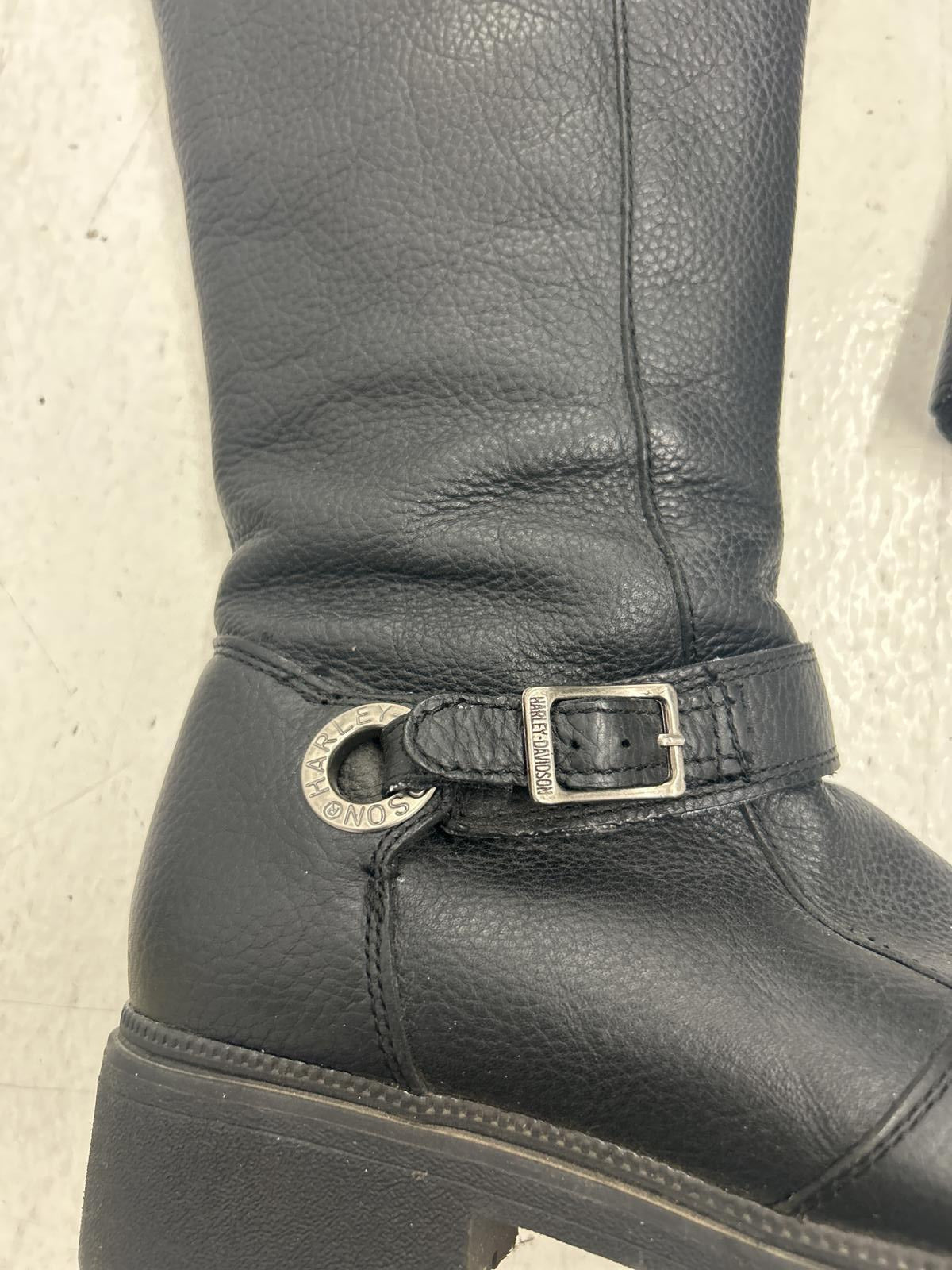 Harley Davidson Black Knee-High Boots with Buckle Detail