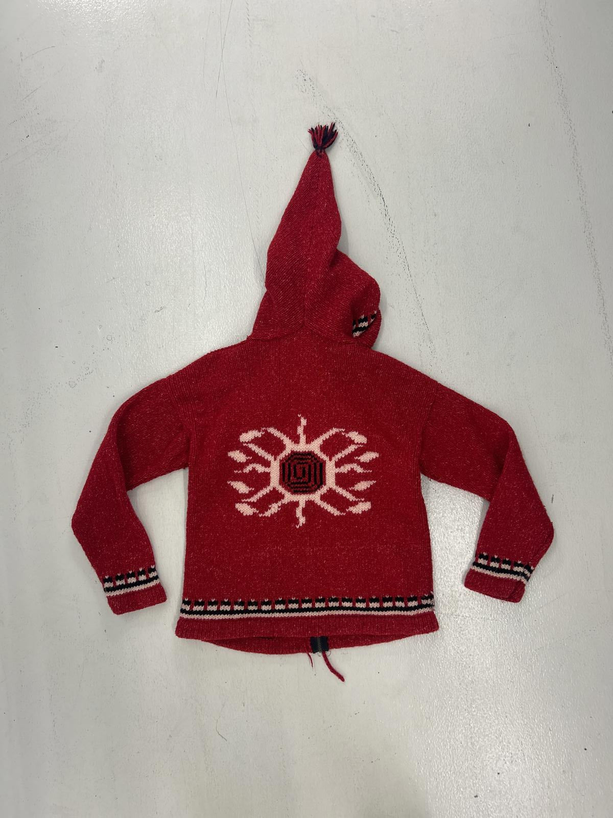 Cozy Red Sharp Hooded Knit Sweater with Snowflake Design