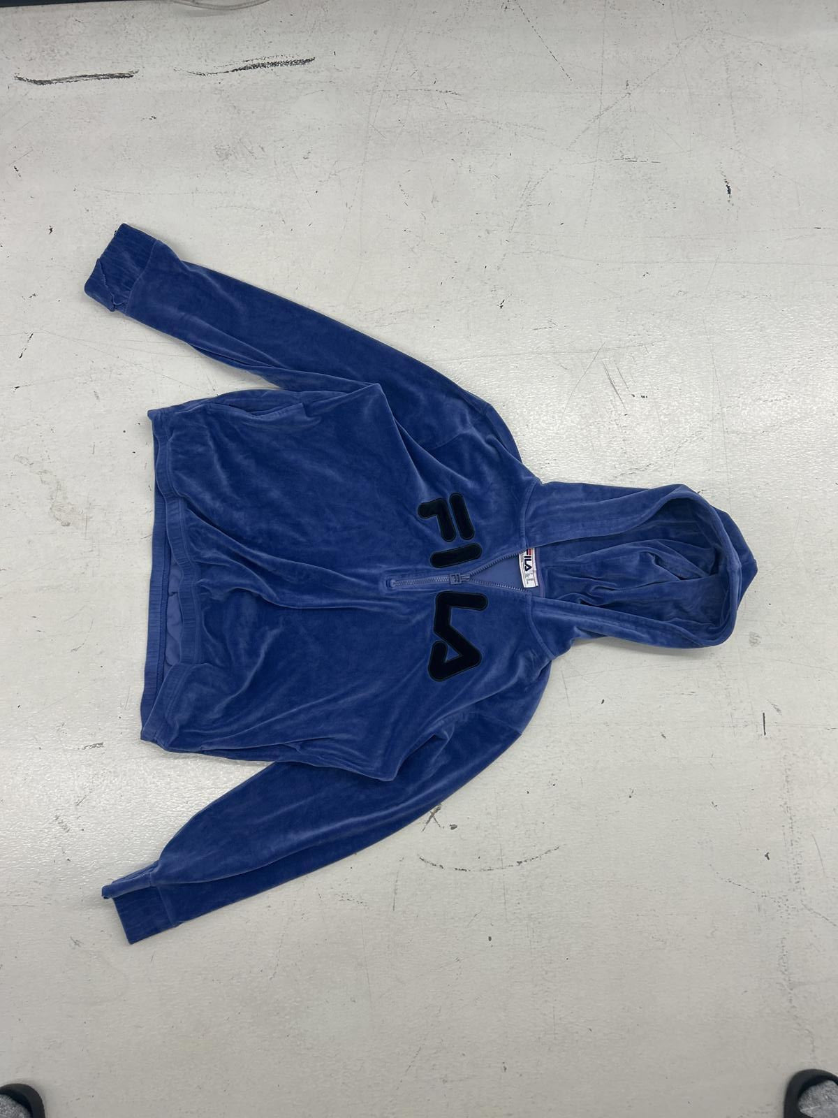 FILA Blue Velour Zip-Up Hoodie - Cozy & Stylish