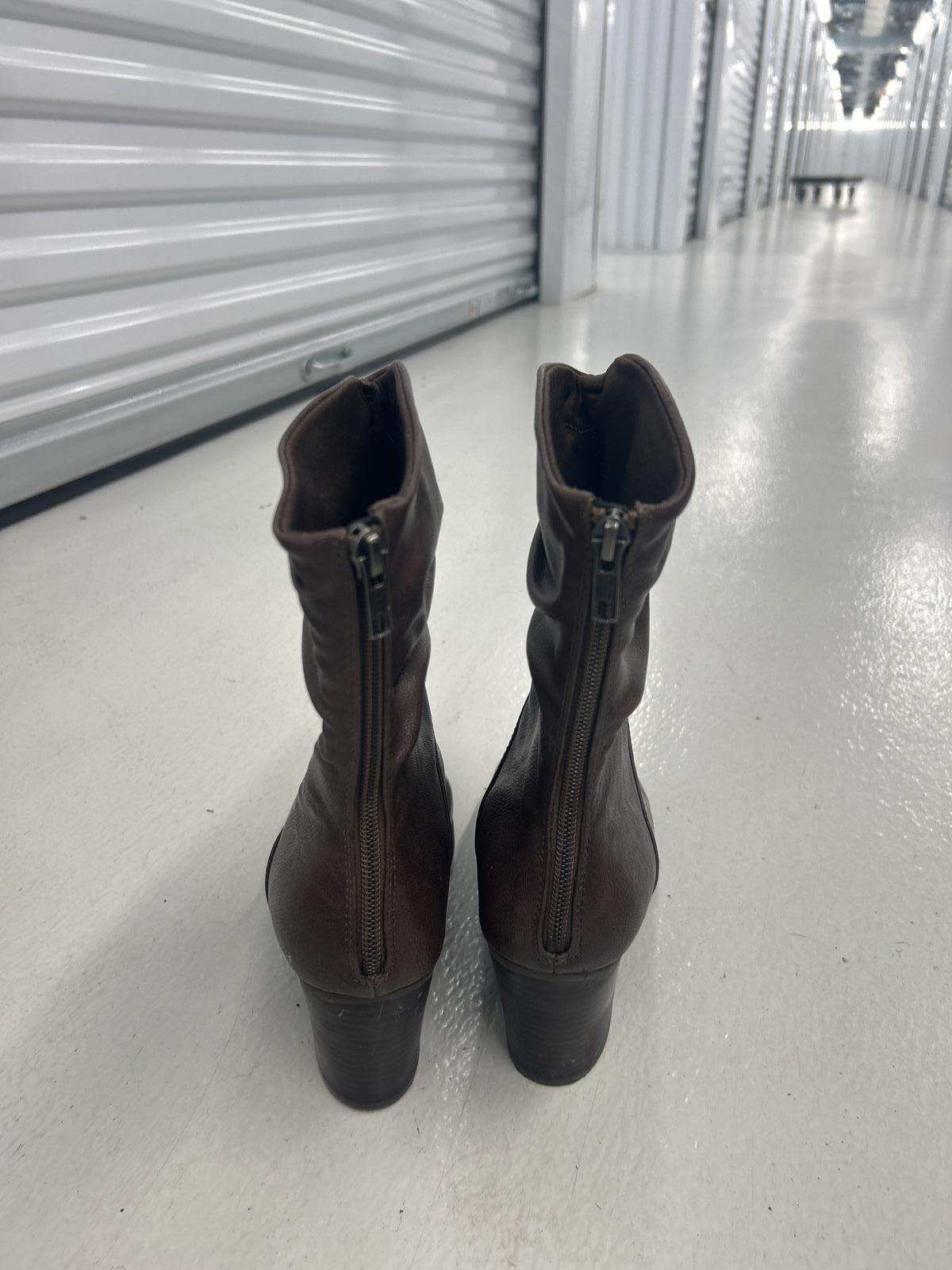 Faux Brown Ankle Boots with Ruched Detail