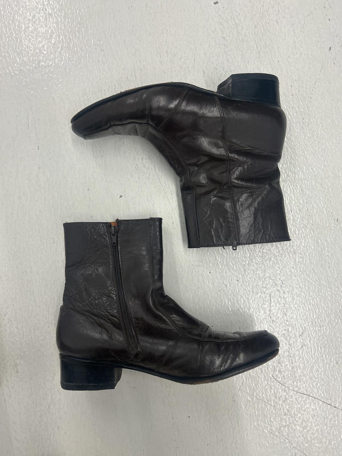 Vintage Black/Brown Zip Leather Ankle Boots