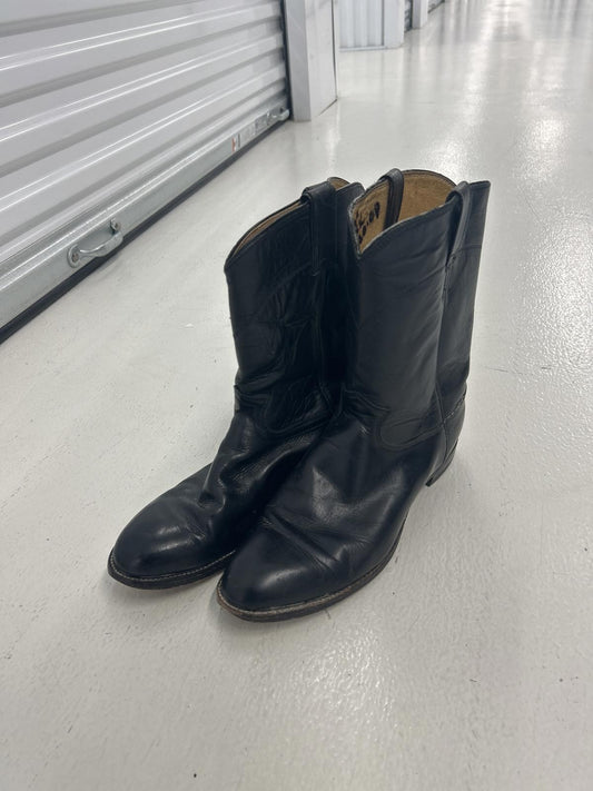 Vintage Black Leather Cowboy Boots - Classic Western Style