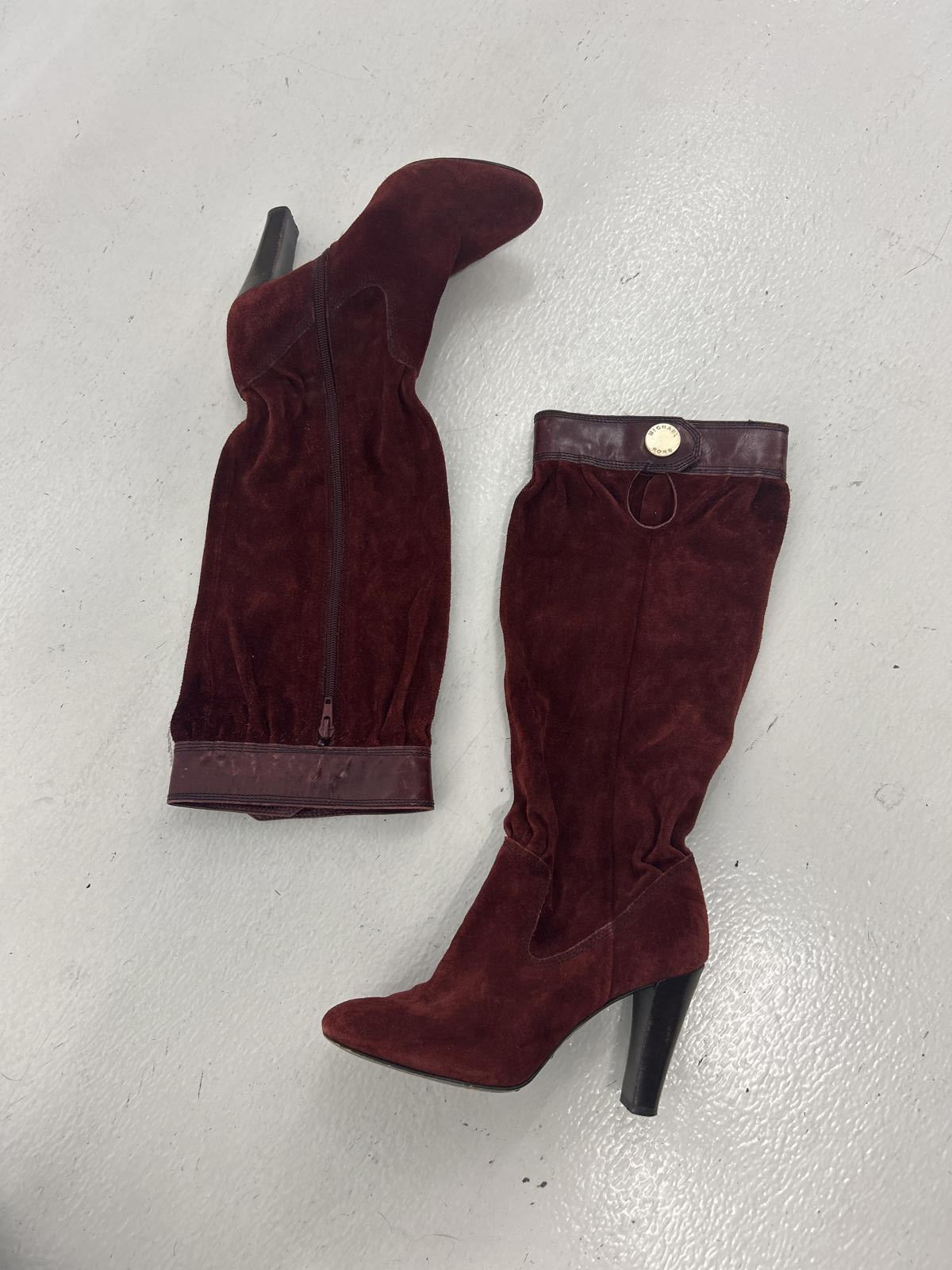 Michael Kors Burgundy Suede Knee-High Heeled Boots