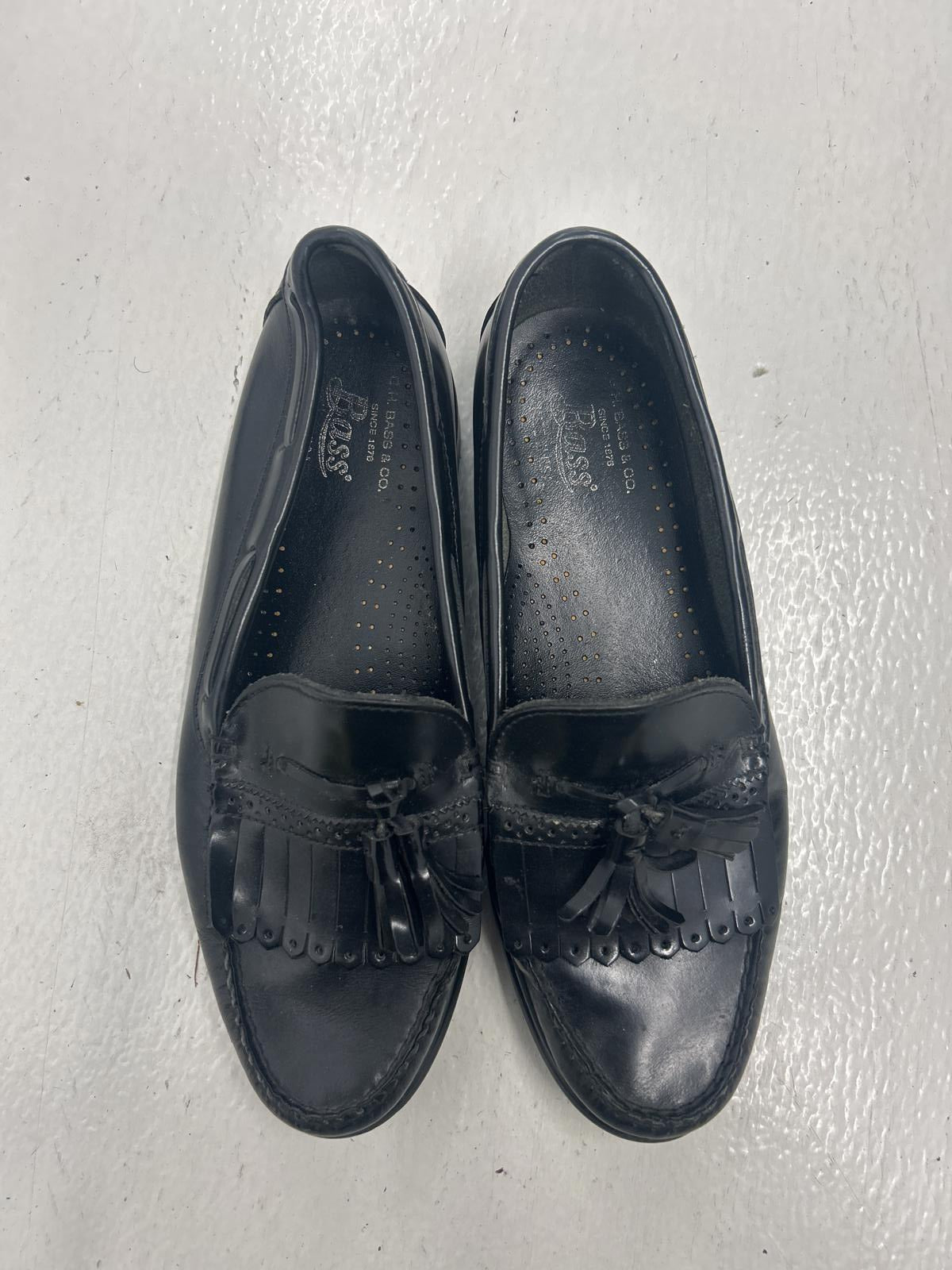 Shiny Black Moccasin Loafers with Fringe