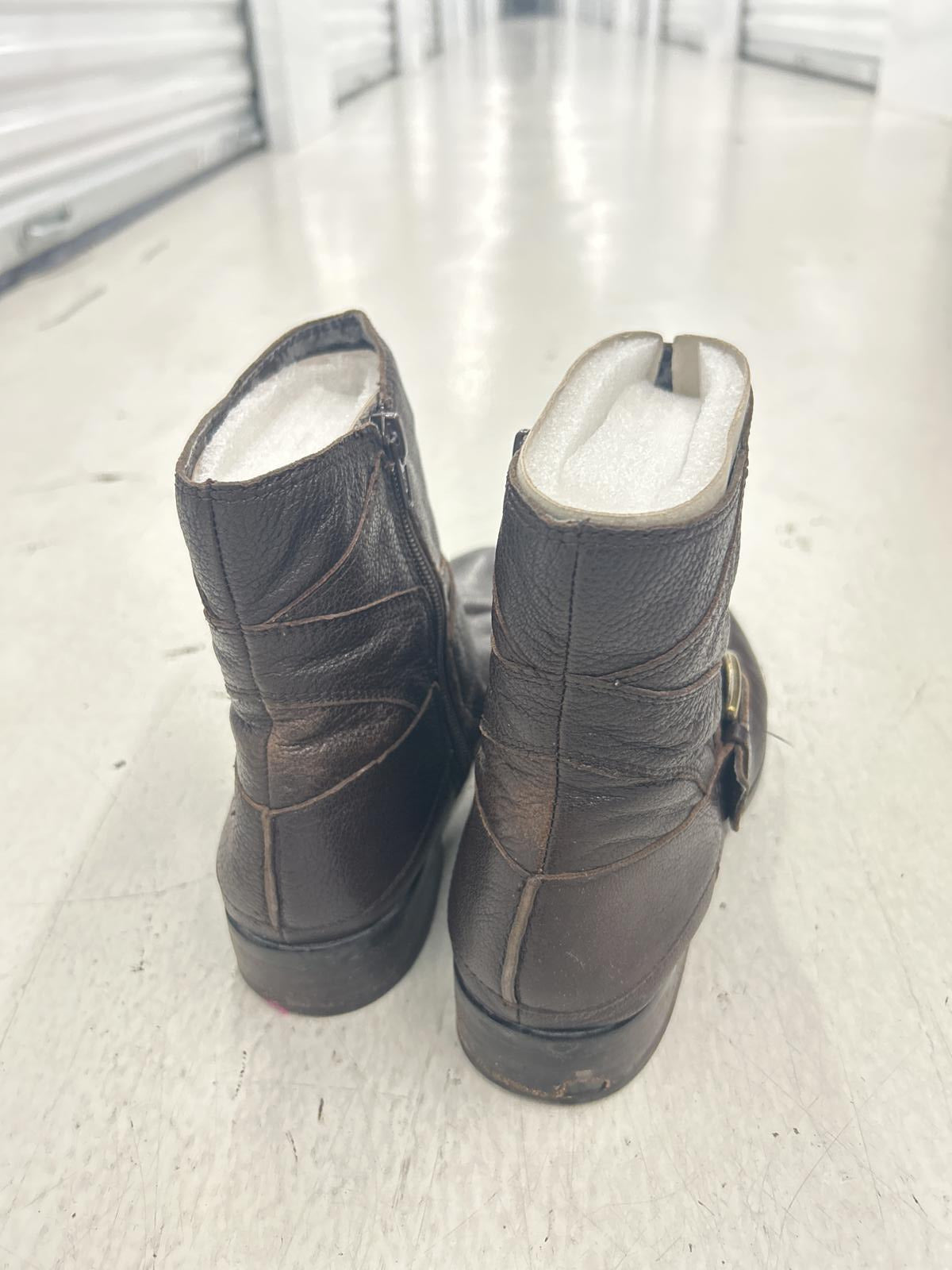 Cute Nine West Brown Leather Ankle Boots with Buckle